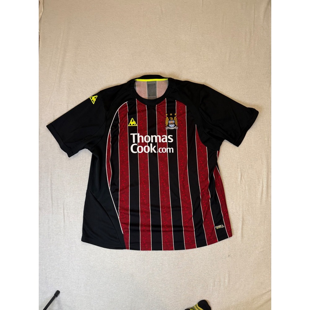 Le Coq Sportif Manchester City FC Jersey Mens XL Red Black 2009-10 Away Stripe